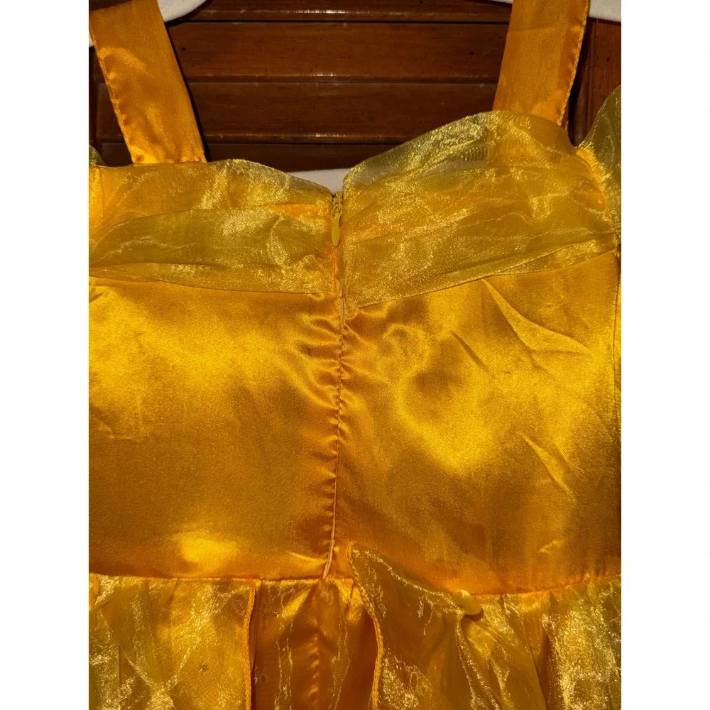 Yellow Belle Princess Costume Dress Kids Girls Gold Sequin Rose Detail Halloween